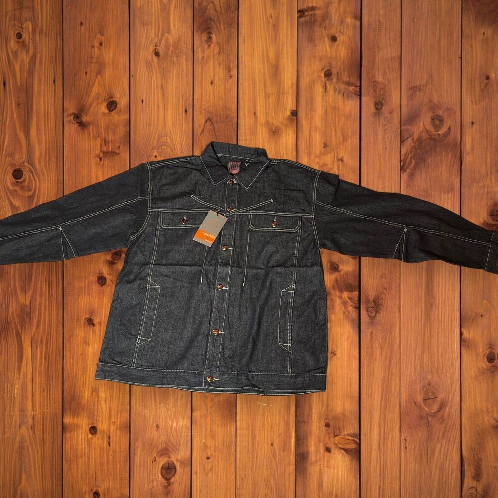 Deadstock NWT Mens Clench Hip Hop Street Black Trucker Denim Jacket XL Button